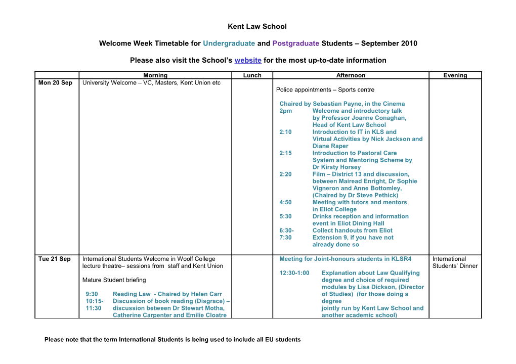 Welcome Week Outline