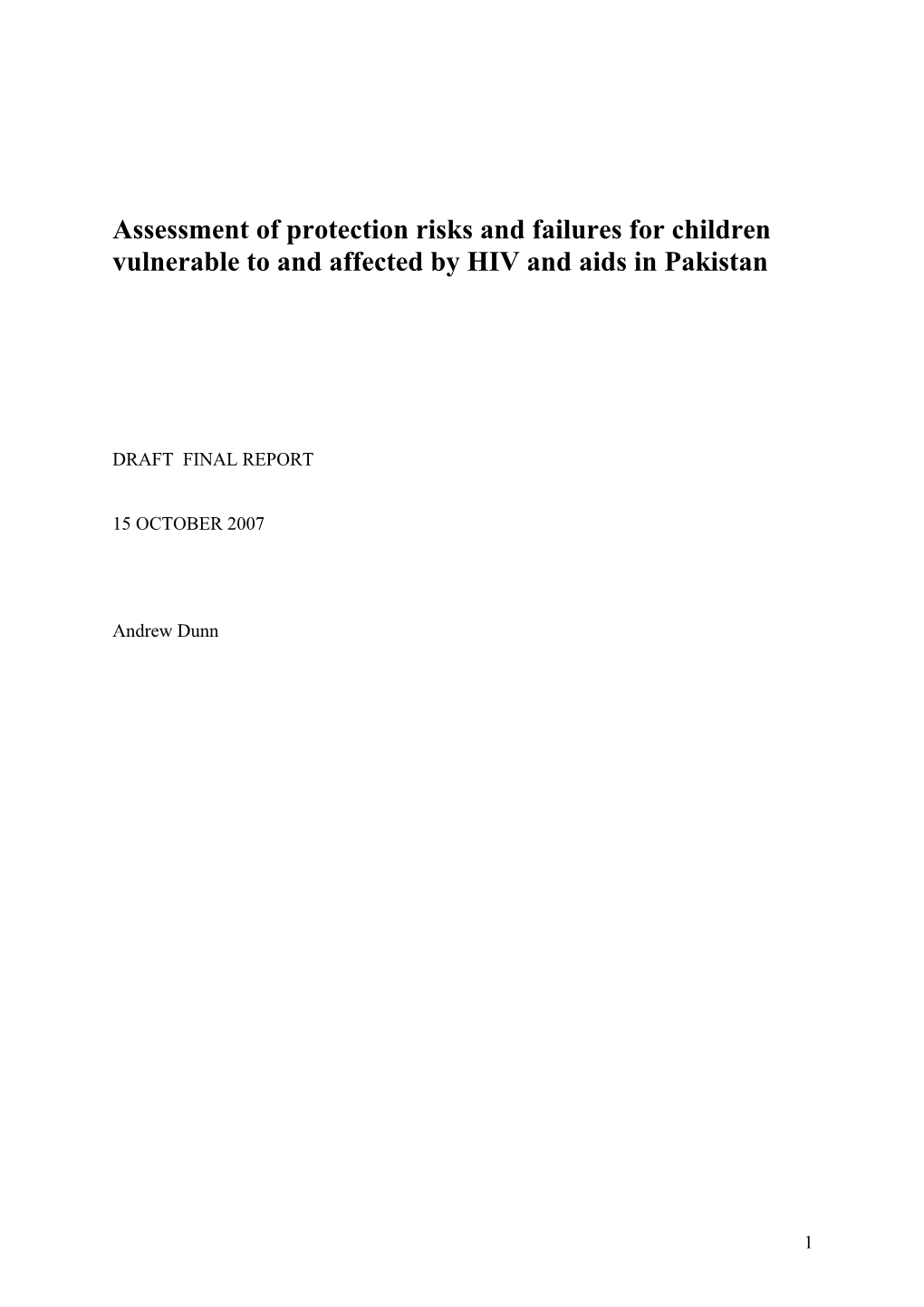 Assessment of Protection Risks and Failures for Children Vulnerable to and Affected By