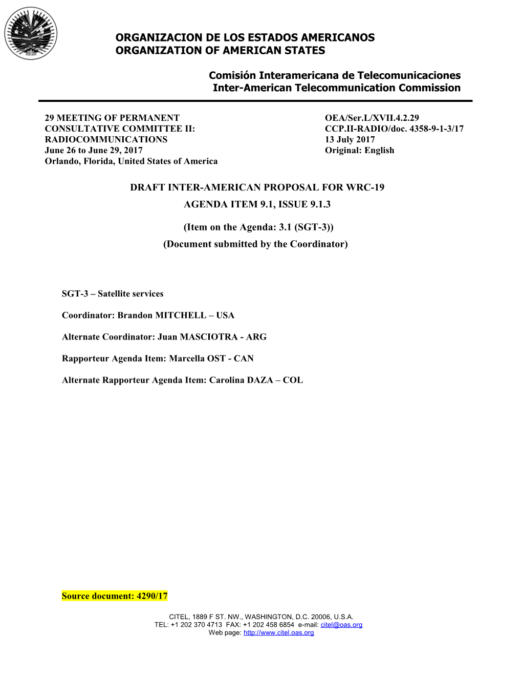 Diap - Agenda Item 9.1, Issue 9.1.3 Draft Inter-American Proposal for Wrc-19