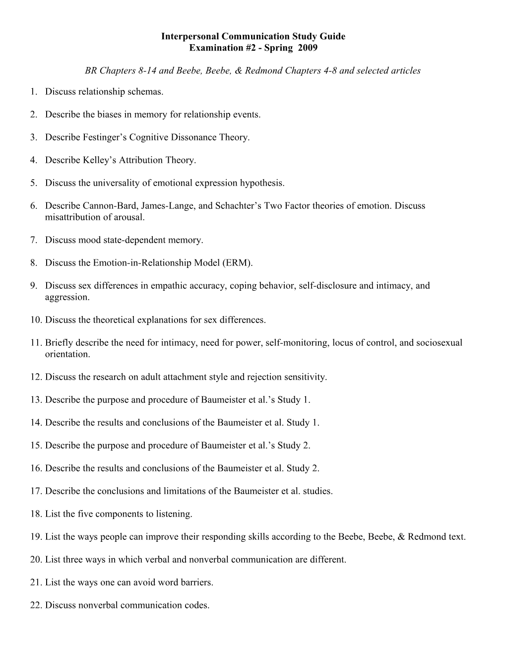 Interpersonal Communication Study Guide