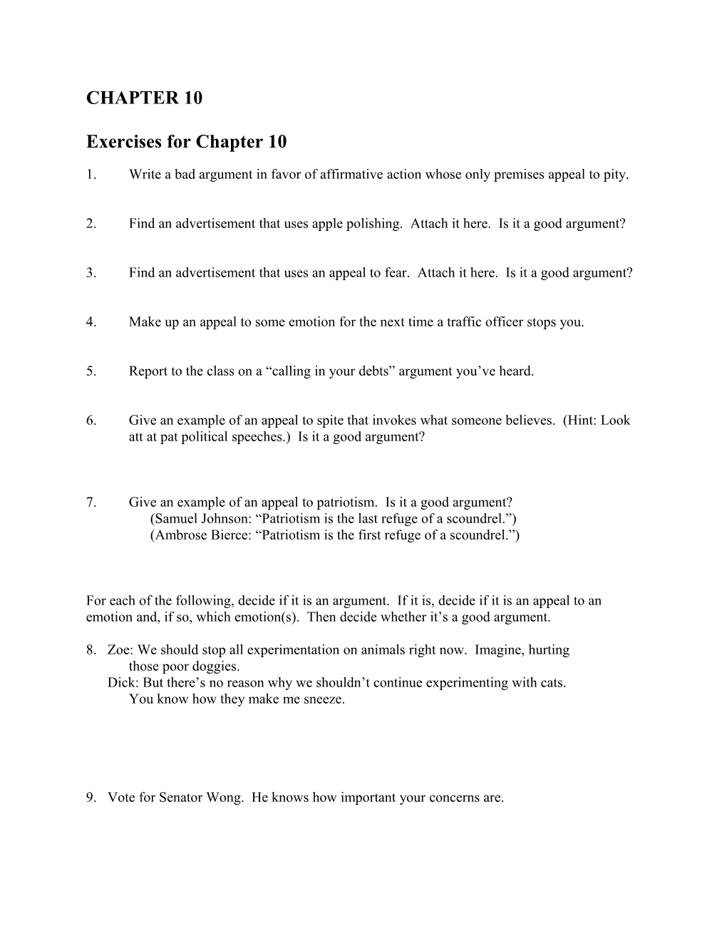 Exercises for Chapter 10