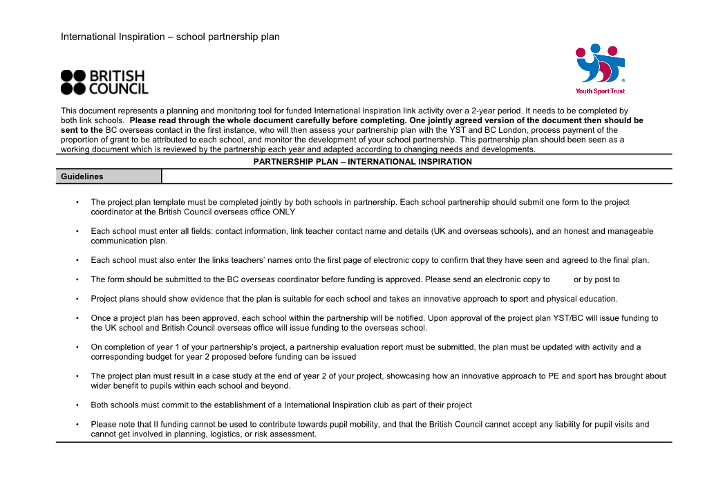 International Inspiration School Partnership Plan