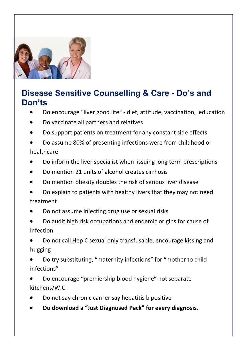 Disease Sensitive Counselling& Care - Do S and Don Ts