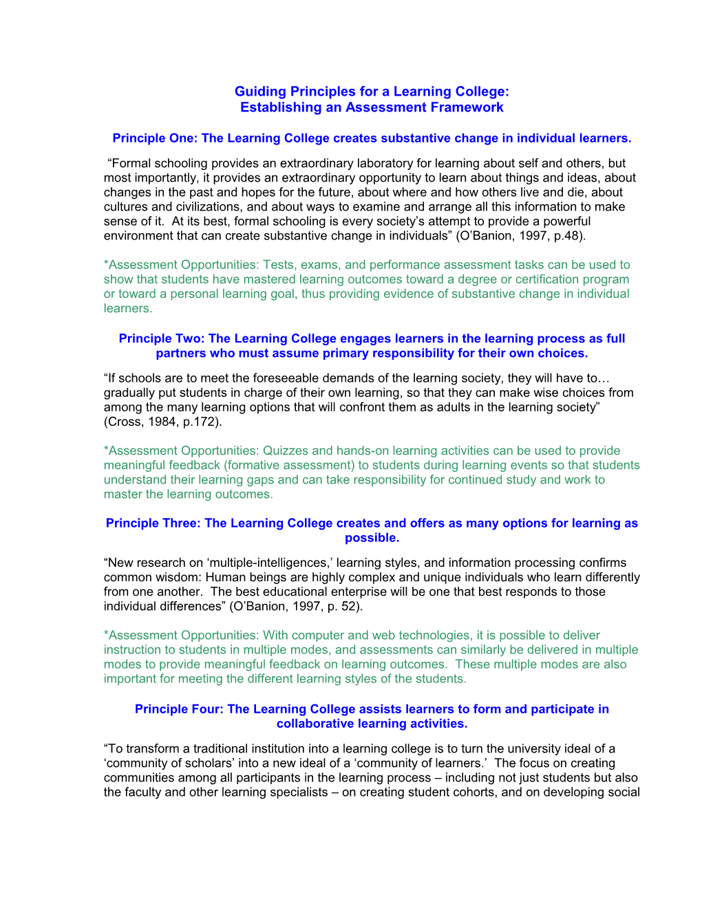 Guiding Principles for a Learning College