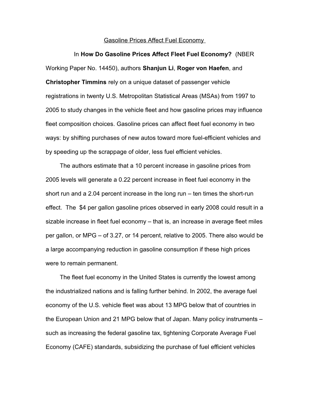 How Do Gasoline Prices Affect Fleet Fuel Economy