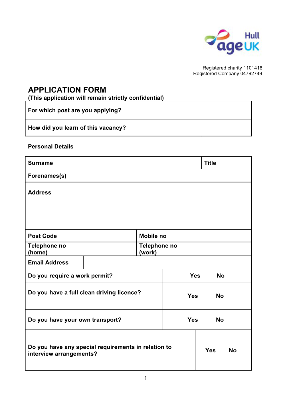 This Application Will Remain Strictly Confidential