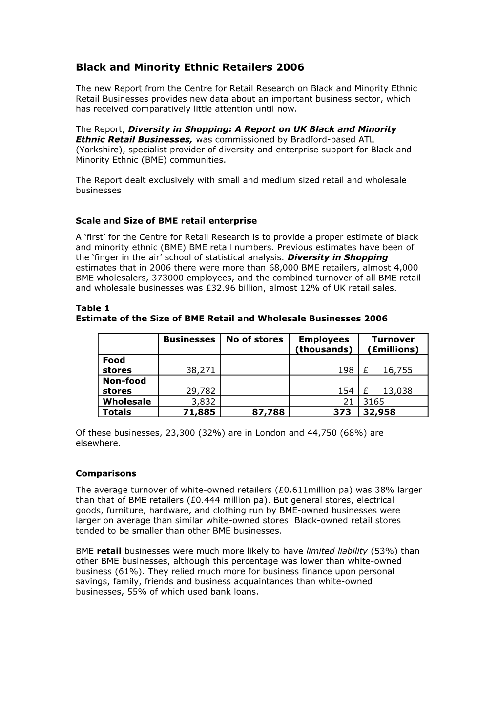 Black and Minority Ethnic Retailers 2006