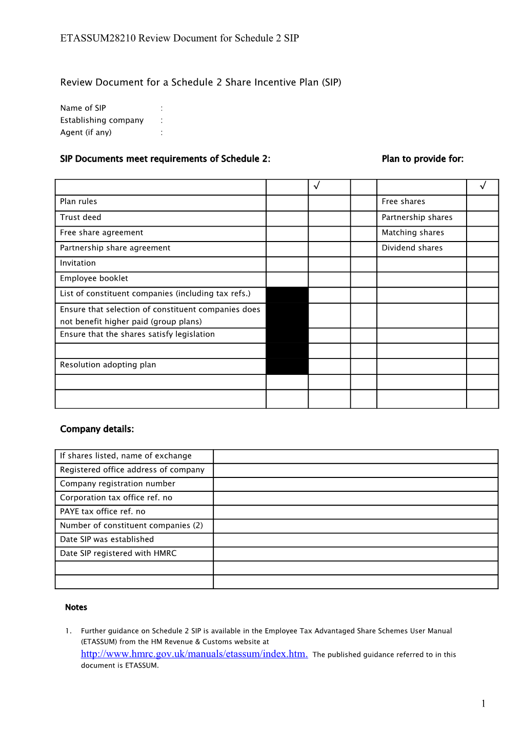 ETASSUM28210 Review Document for Schedule 2 SIP