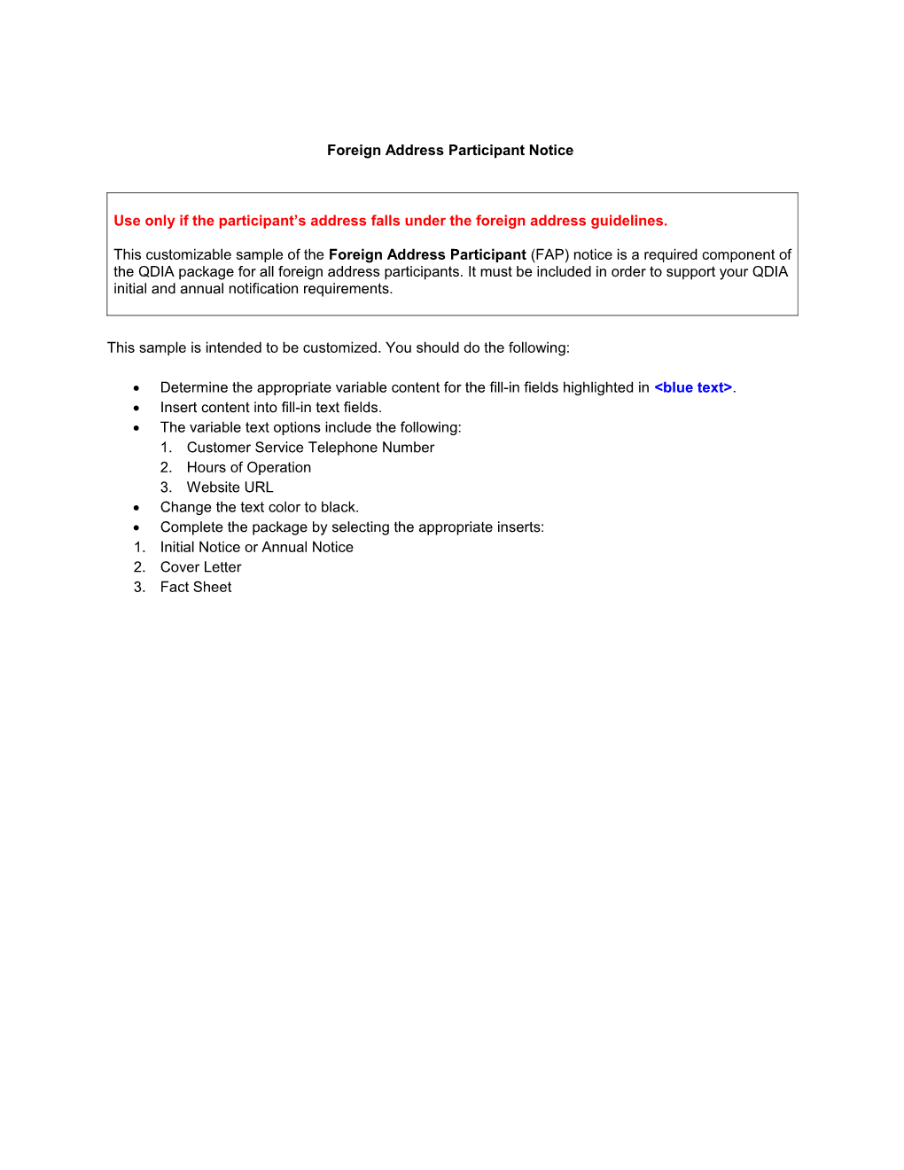 Foreign Address Participant Notice