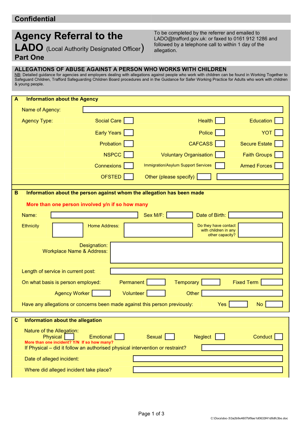 FAX to the Safeguarding Unit 0161 912 1286