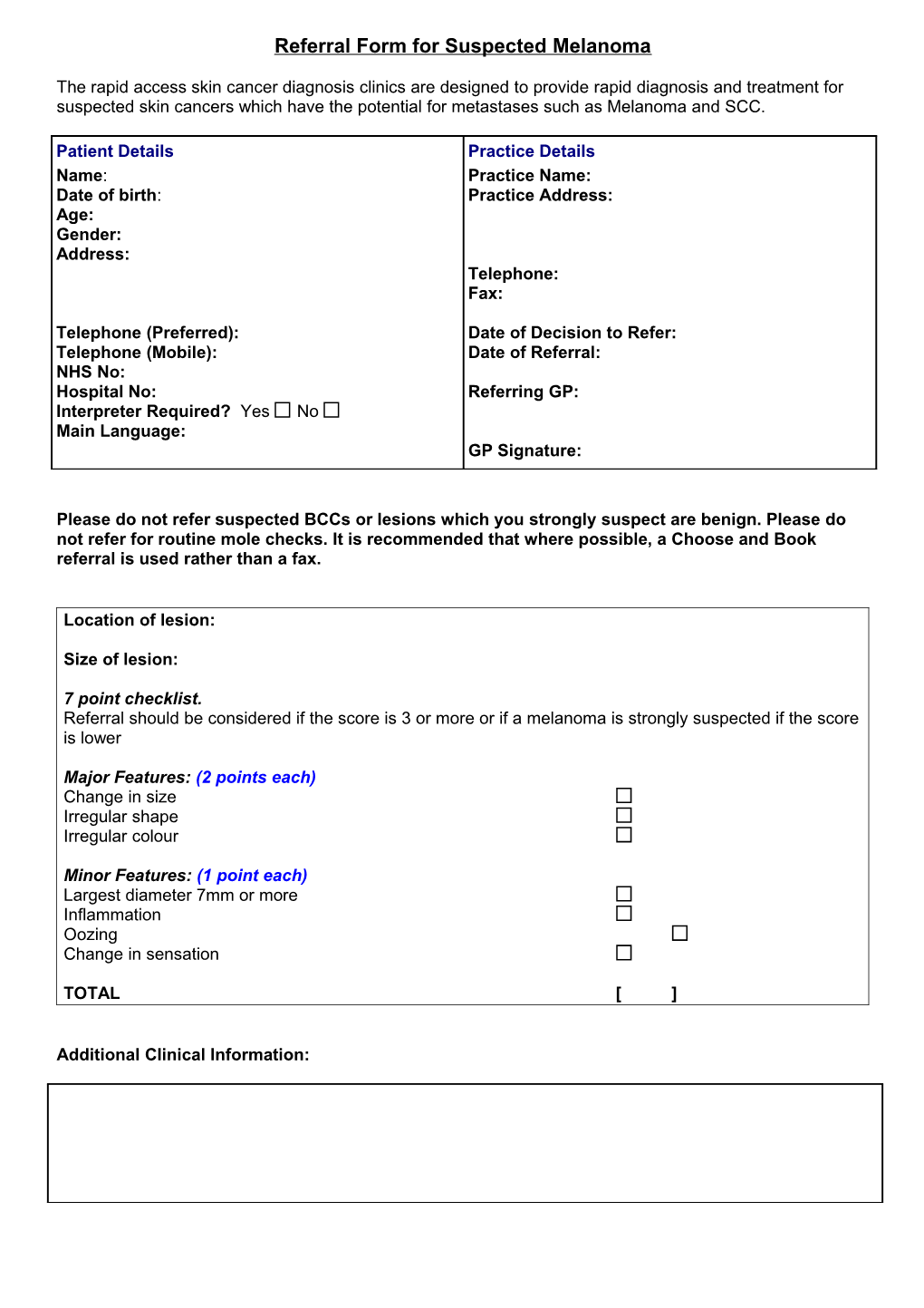 Referral Form for Suspected Melanoma