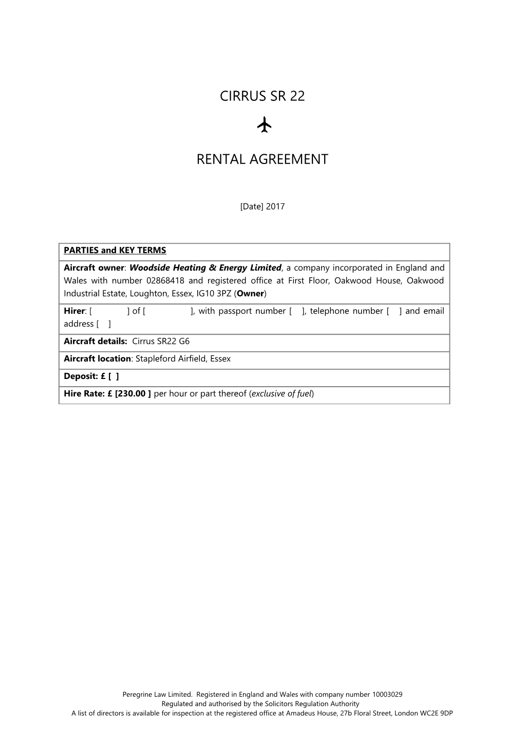 RA Cirrus SR22 Rental Agreement