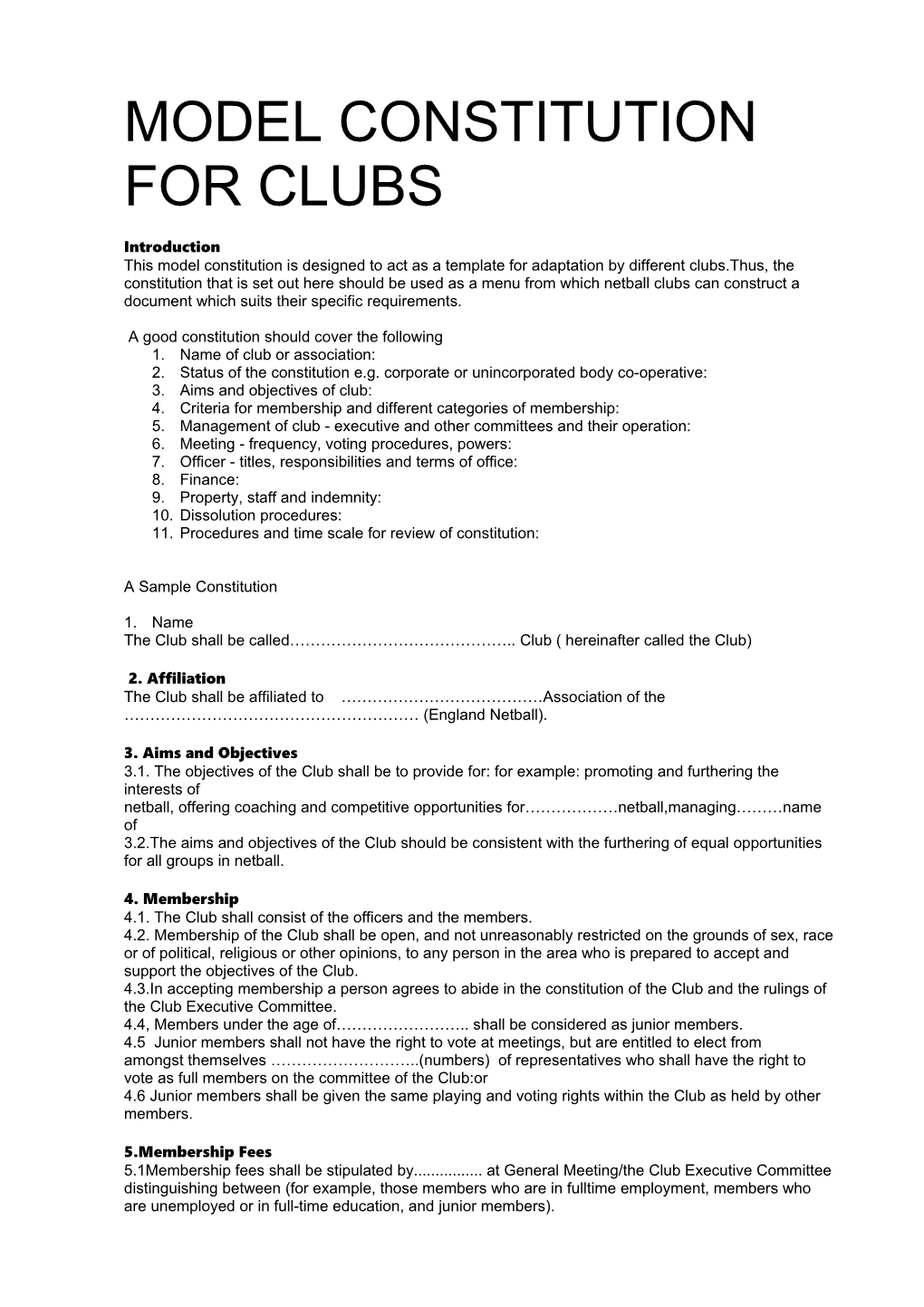 A Model Constitution Sample Constitution