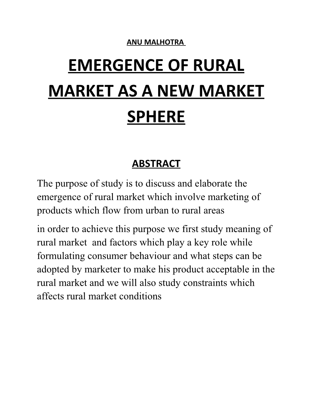 Emergence of Rural Market As a New Market Sphere