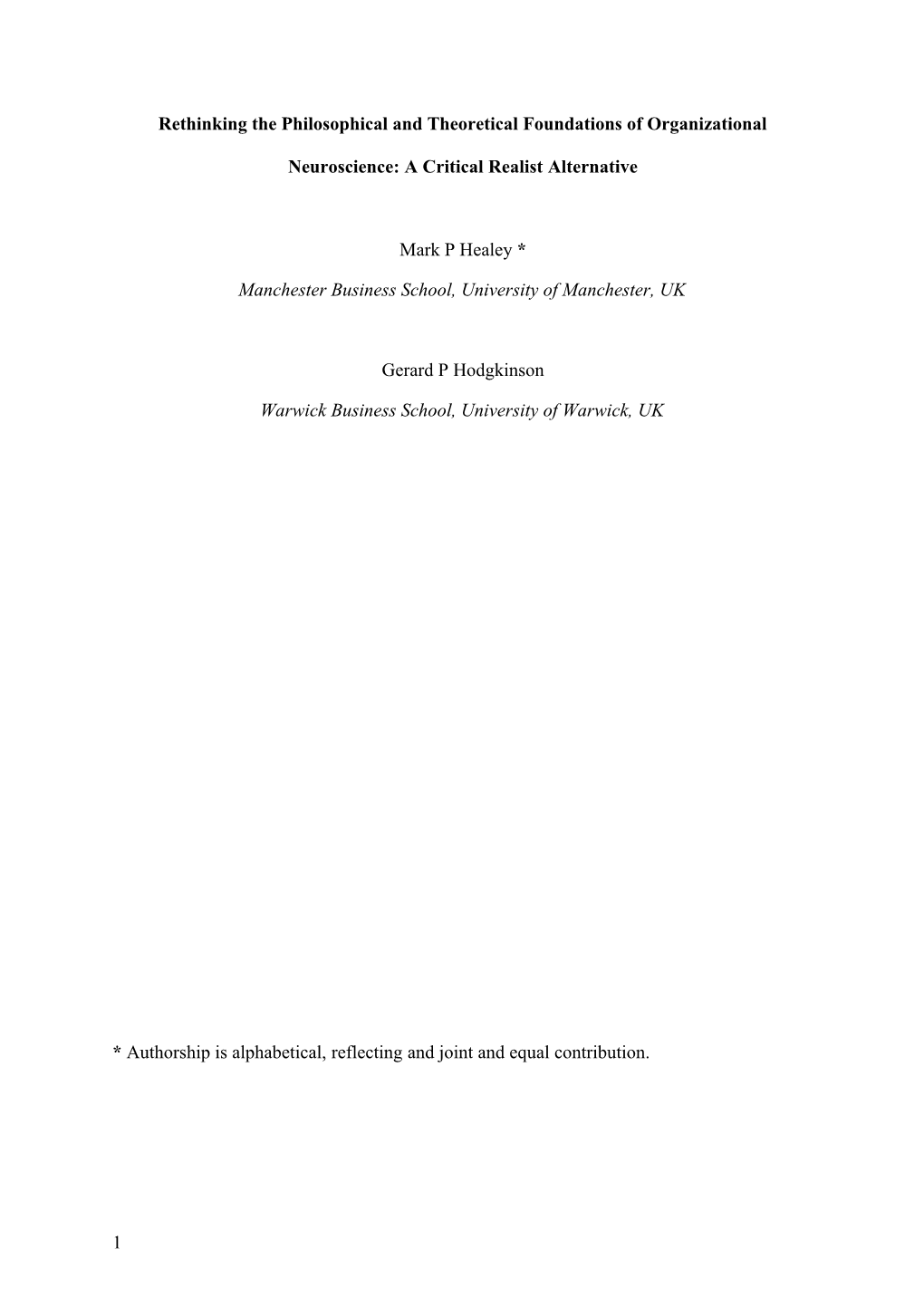 Rethinking the Philosophical and Theoretical Foundations of Organizational Neuroscience