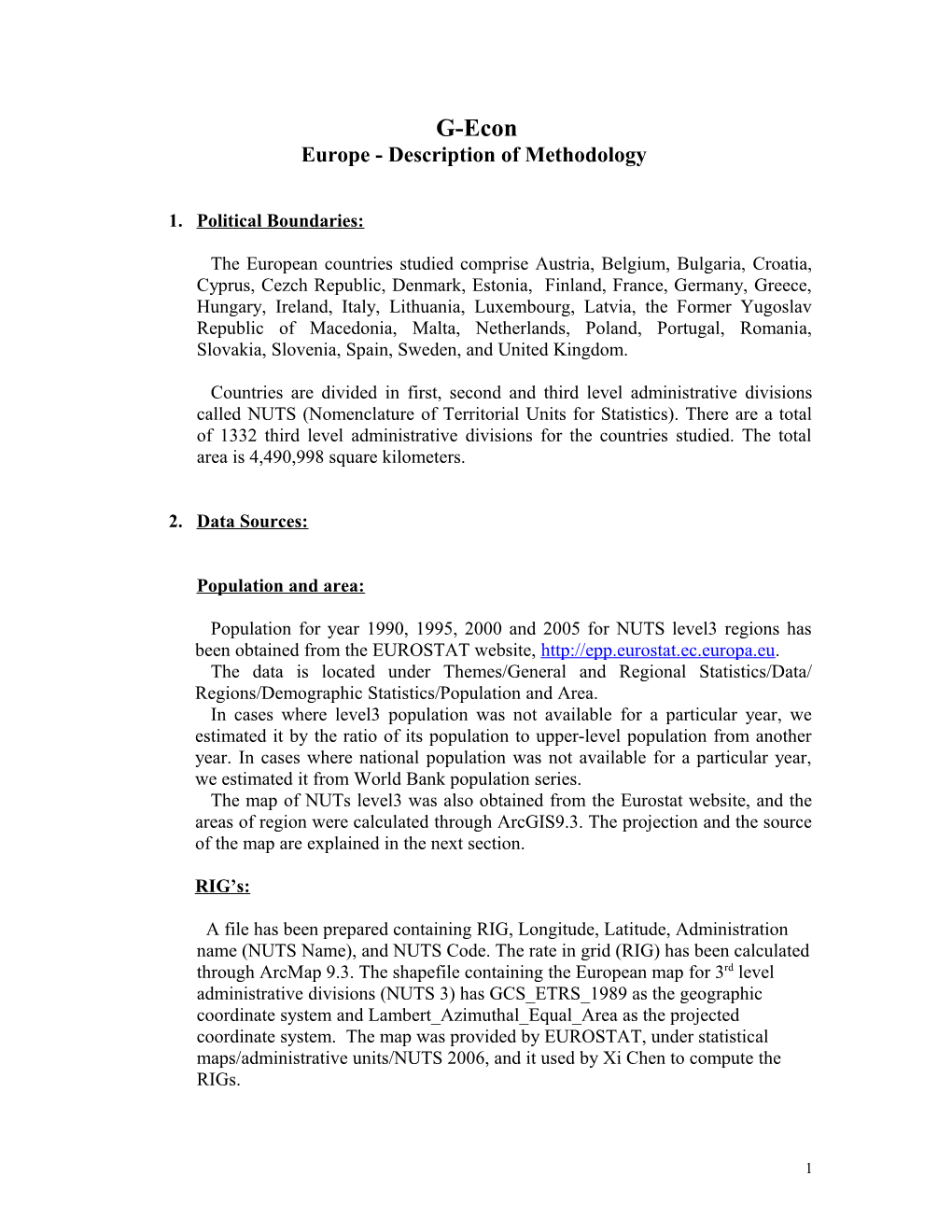 Europe - Description of Methodology