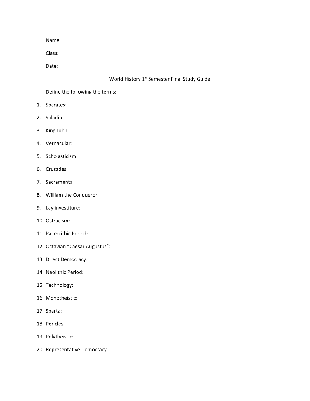 World History 1St Semester Final Study Guide