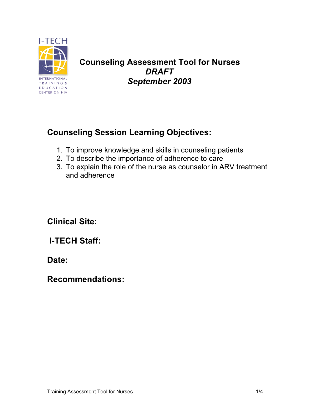Training Implementation Assessment Tool for Nurses