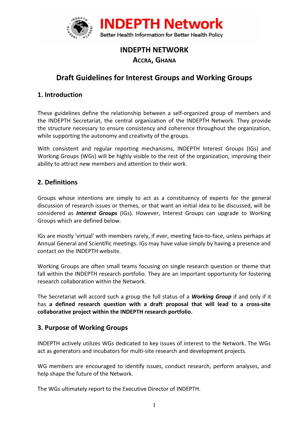 Draft Guidelines for Interest Groups and Working Groups