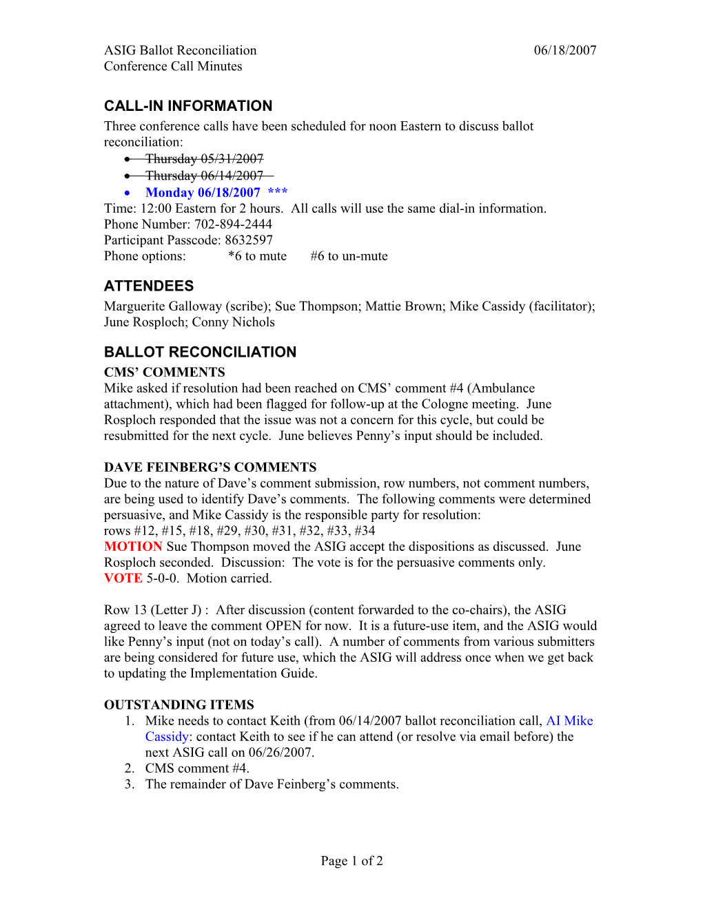 ASIG Ballot Reconciliation06/18/2007