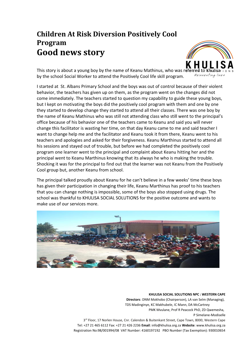 Khulisa Social Solutions Npc : Western Cape