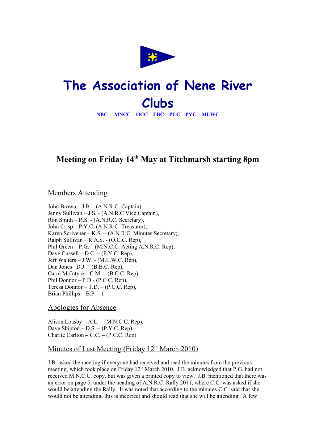 The Association of Nene River Clubs