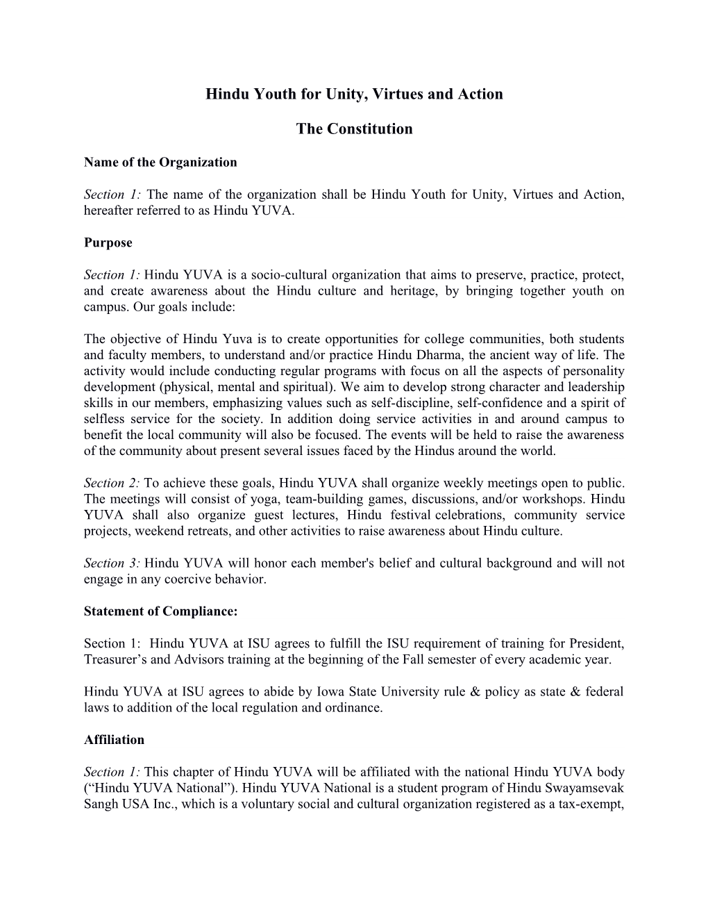 Hindu YUVA Constitution (National)