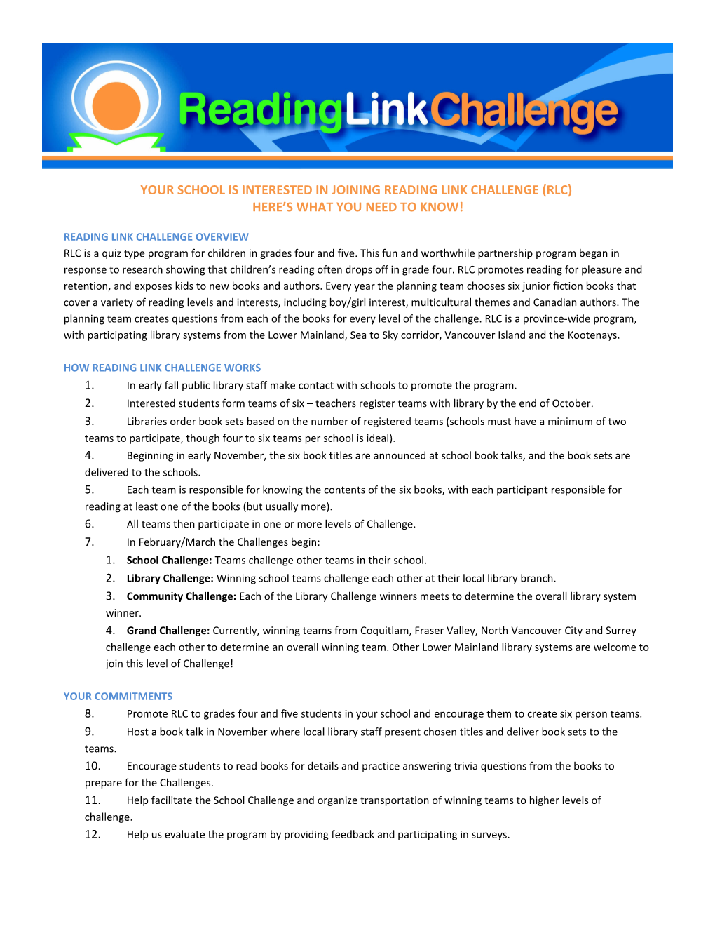Your School Is Interested in Joining Reading Link Challenge (Rlc)