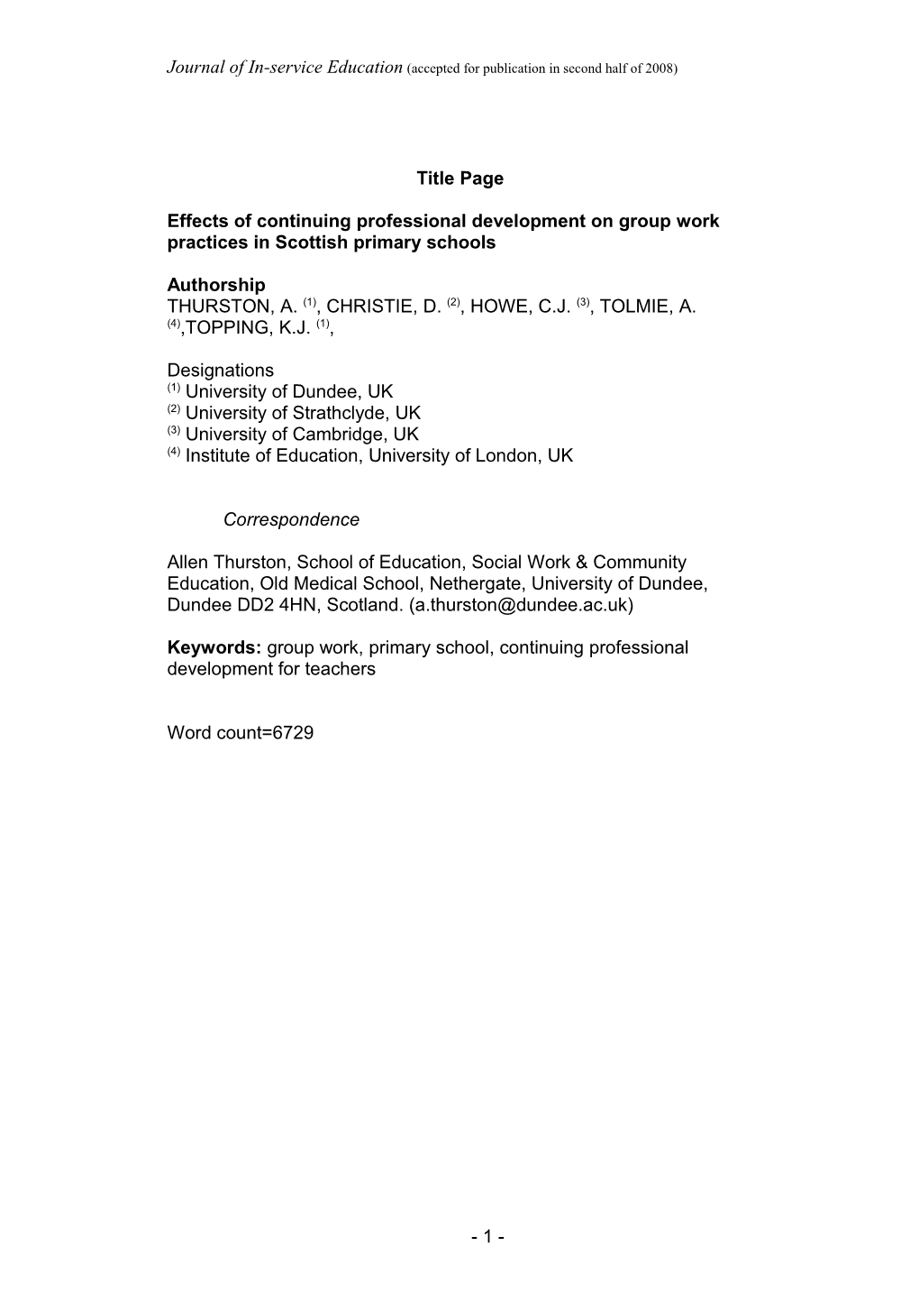 Effects of Continuing Professional Development on Group Work Practices in Scottish