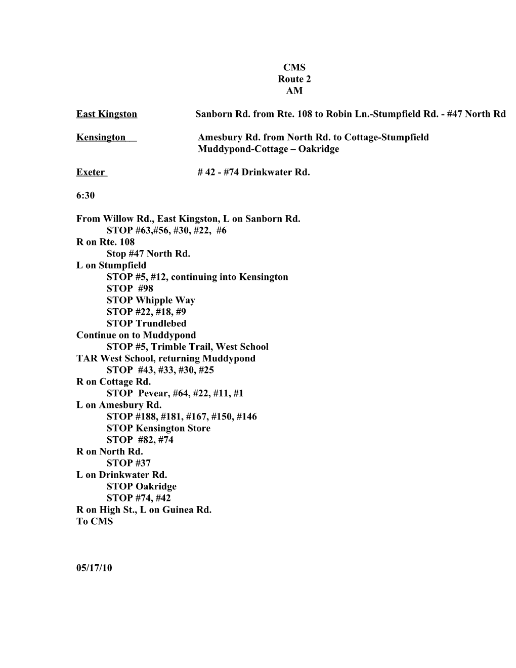 East Kingston Sanborn Rd. from Rte. 108 to Robin Ln.-Stumpfield Rd. - #47 North Rd