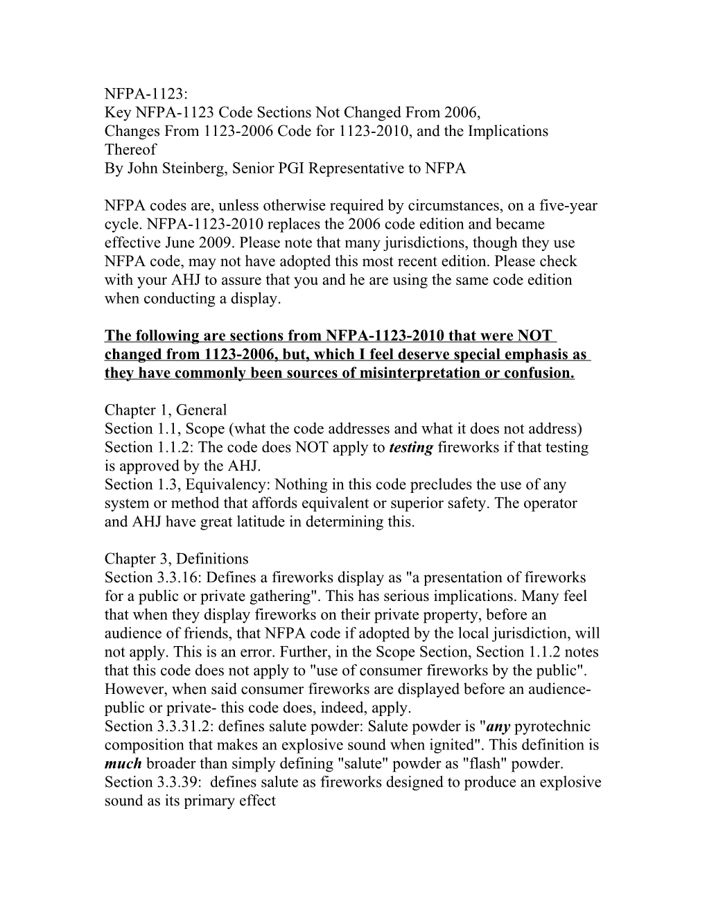 NFPA 1123 2010 PGI Article on Changes from 2006