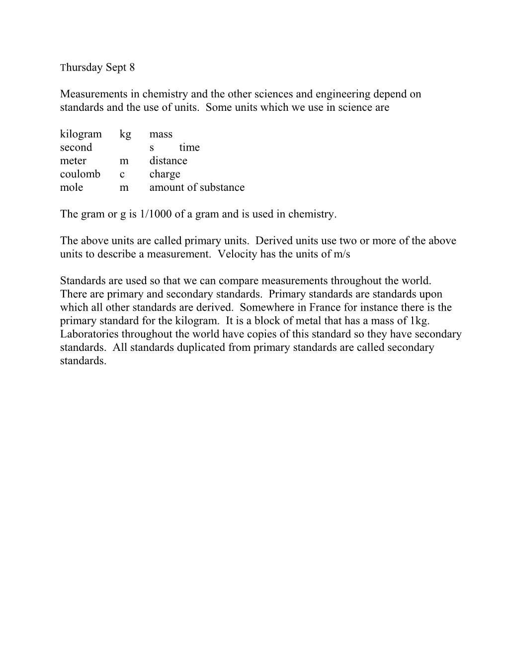 The Gram Or G Is 1/1000 of a Gram and Is Used in Chemistry