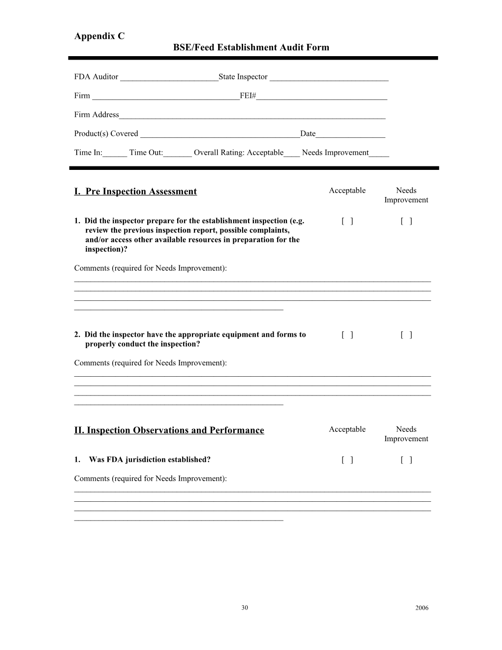 BSE/Medicated Feed Mill Contract Audit Form