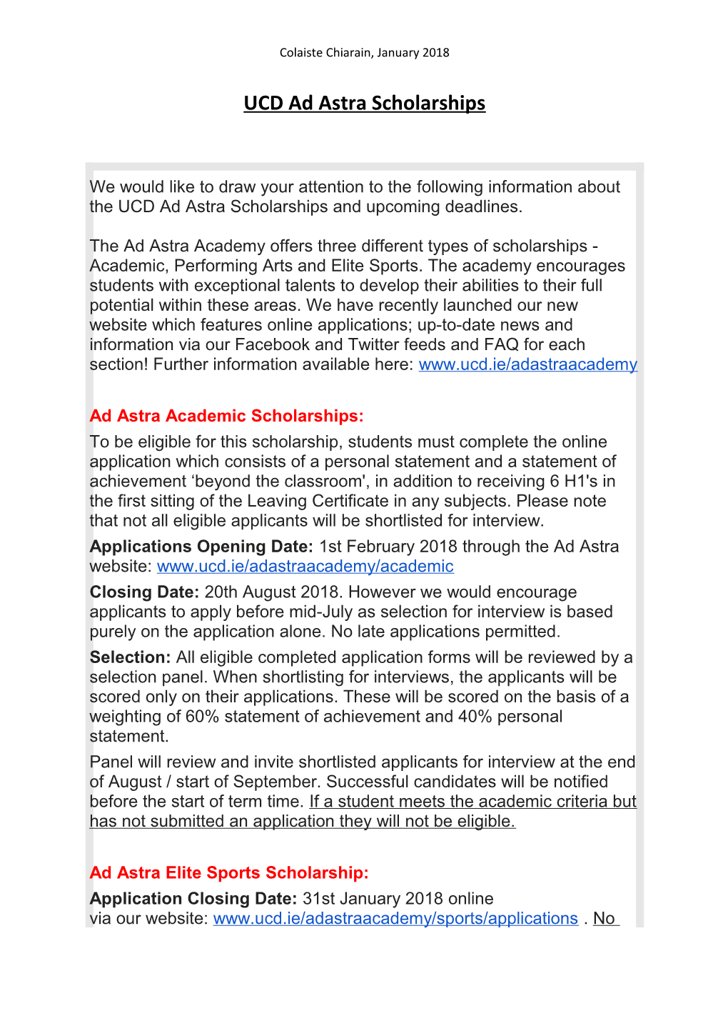 UCD Ad Astra Scholarships