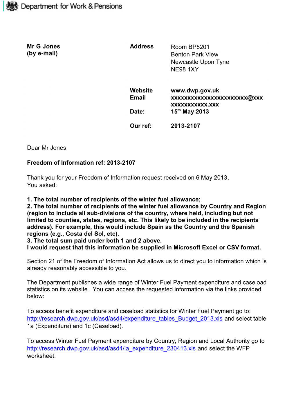 1. the Total Number of Recipients of the Winter Fuel Allowance;