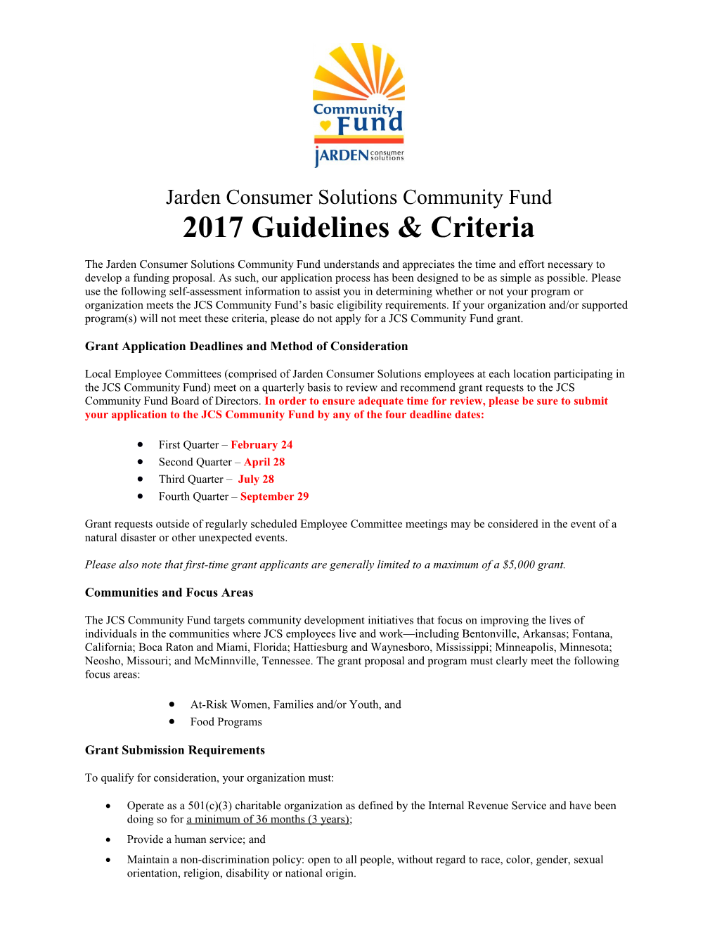 2017 JCS Community Fund Grant Application Page 1 of 6