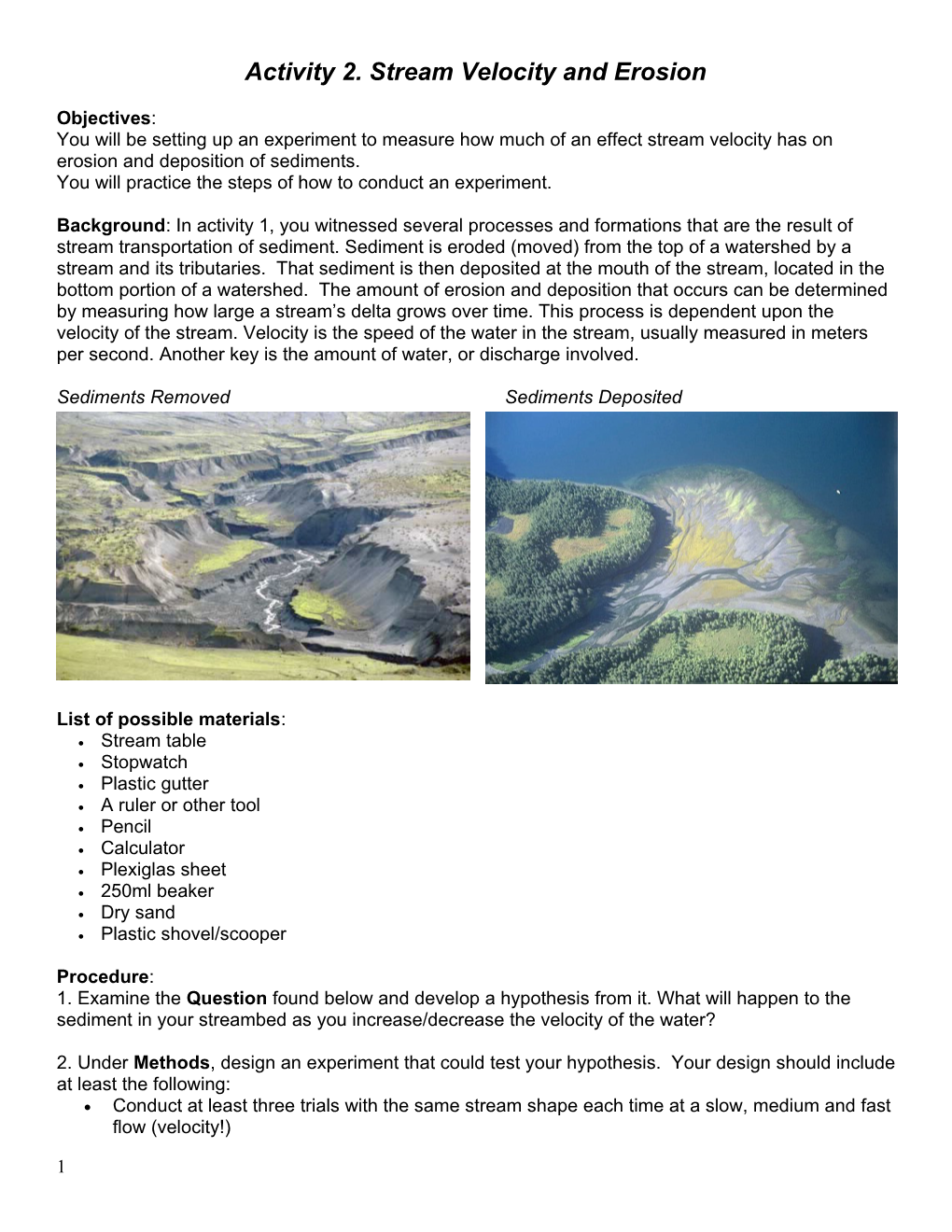 Activity 2. Stream Velocity and Erosion