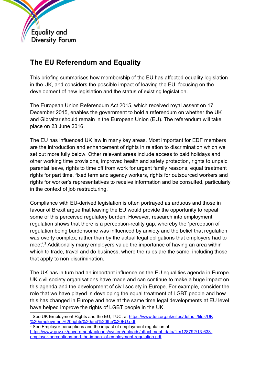 The EU Referendum and Equality