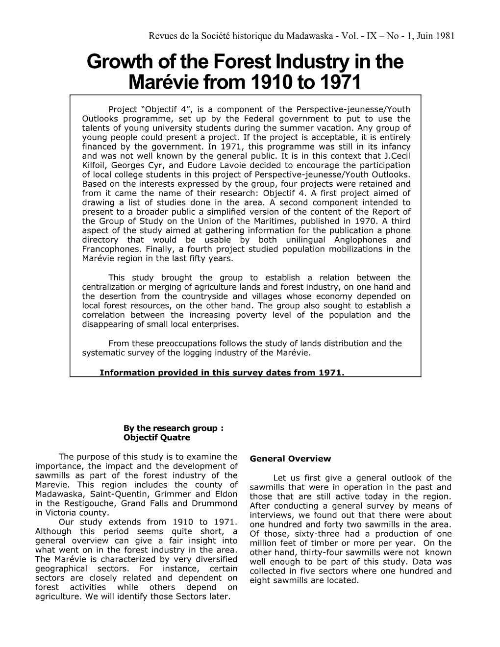 Évolution De L'industrie Forestière En Marévie Entre 1910-1971