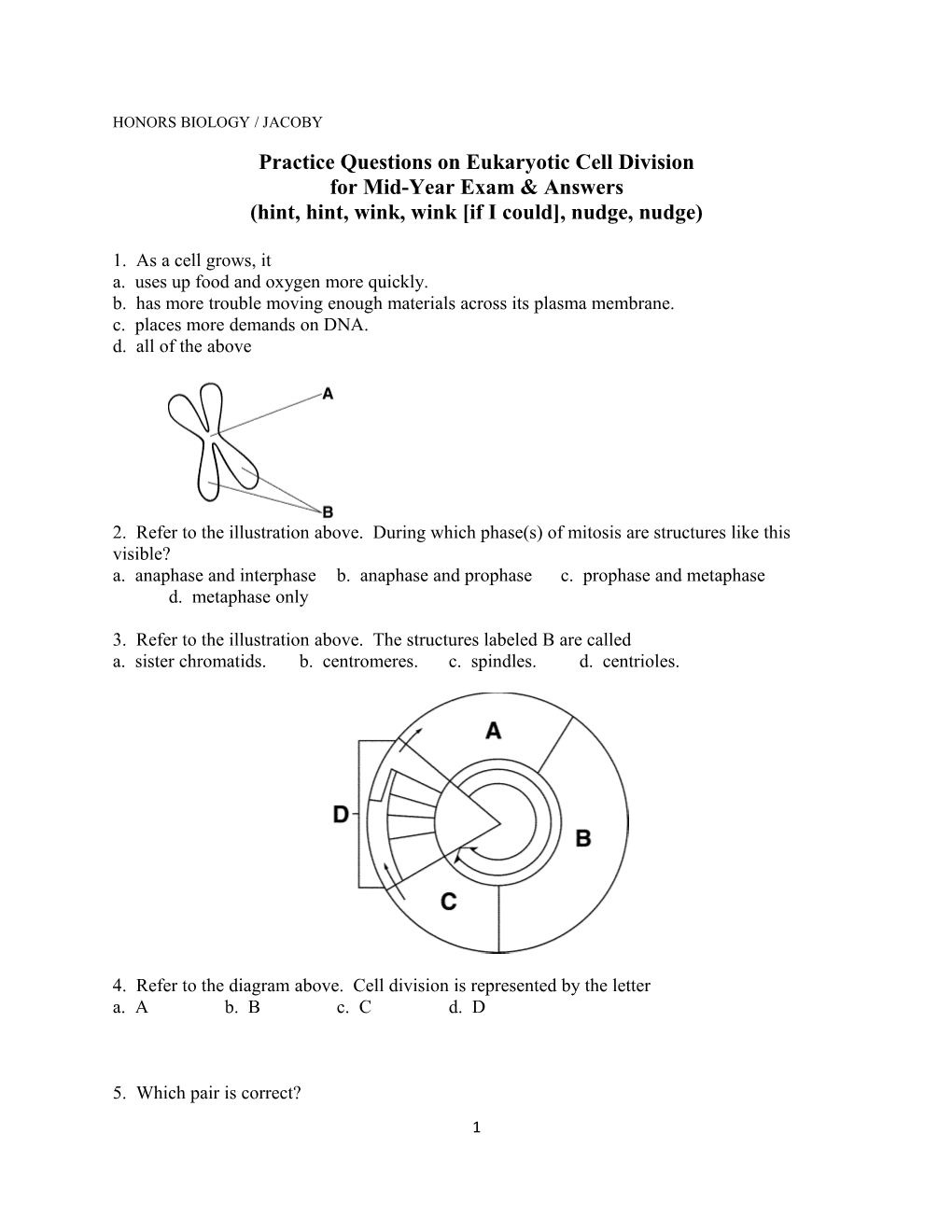 Practice Questions on Eukaryotic Cell Division