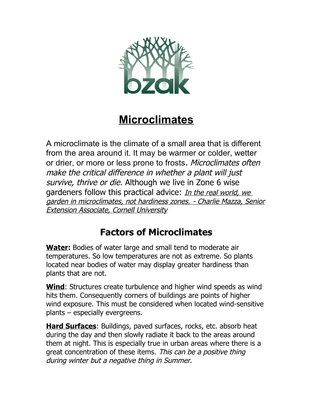 Factors of Microclimates