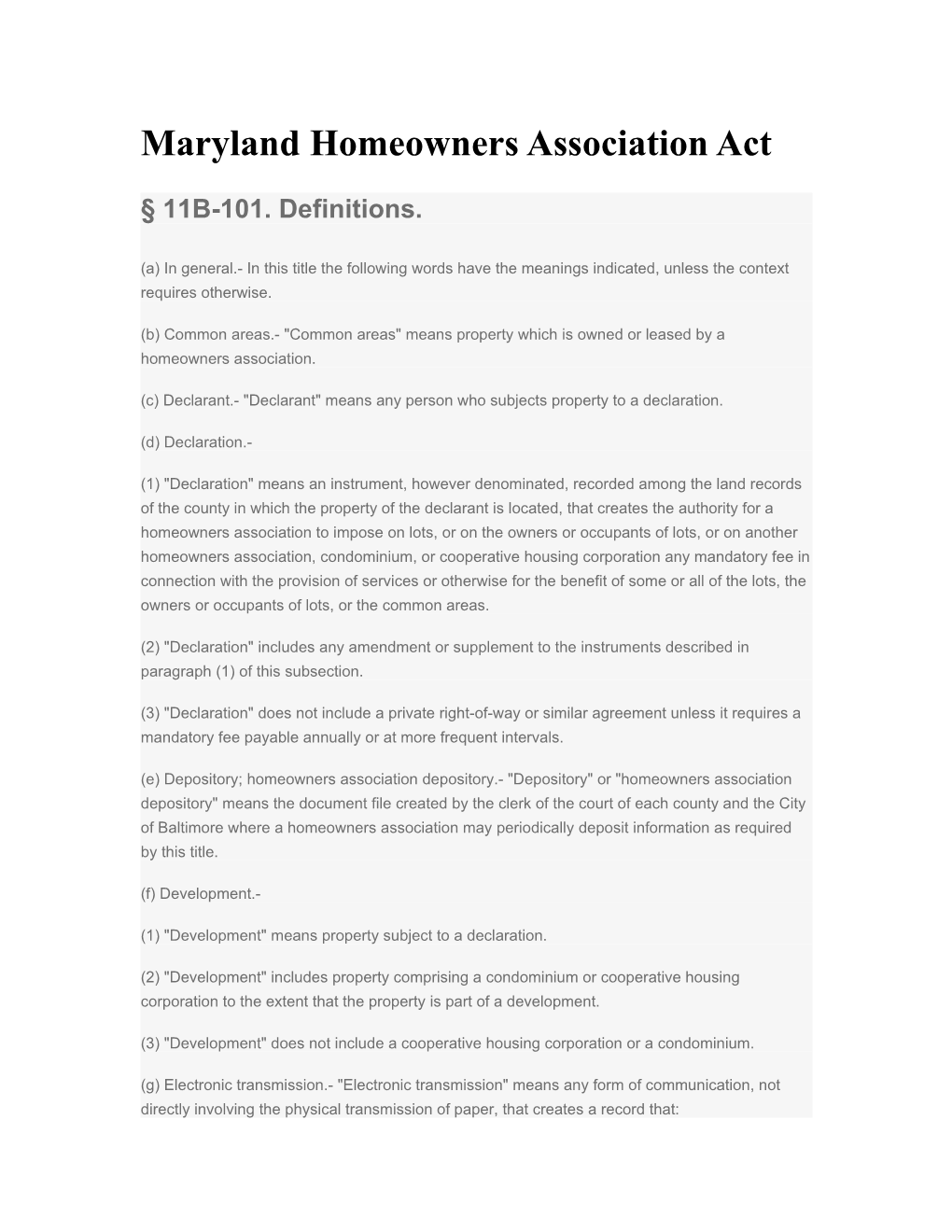Maryland Homeowners Association Act