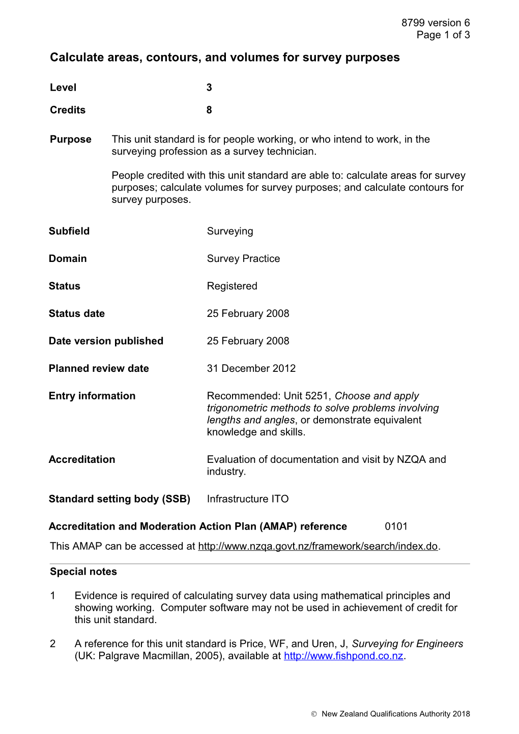 8799 Calculate Areas, Contours, and Volumes for Survey Purposes