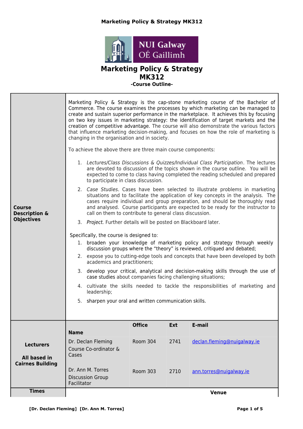 Marketing Policy & Strategy MK312