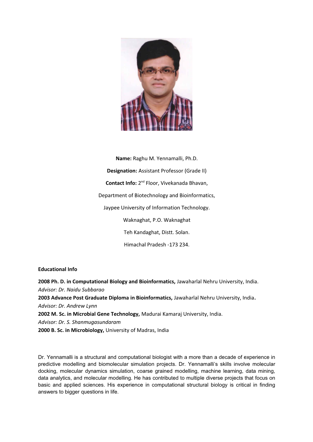 Designation: Assistant Professor (Grade II)