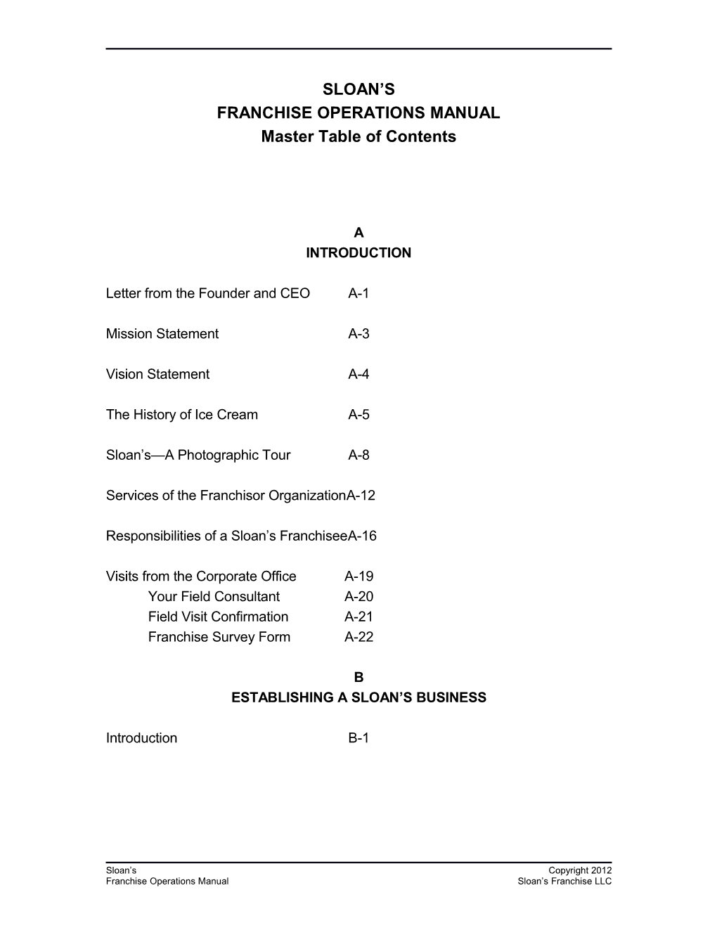 Master Table of Contents