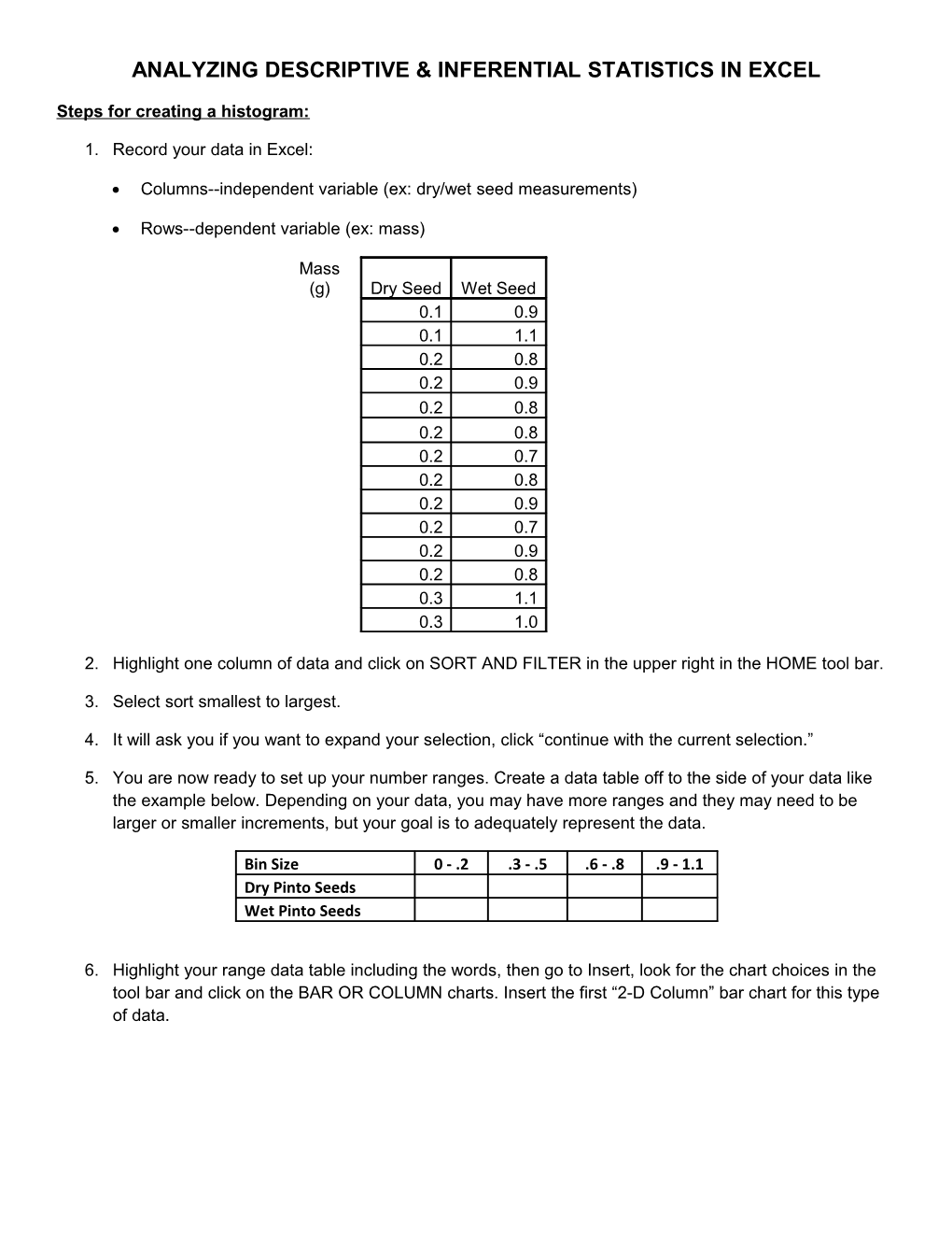 Graphing Your Data in Excel: Pinto Seed Lab Example