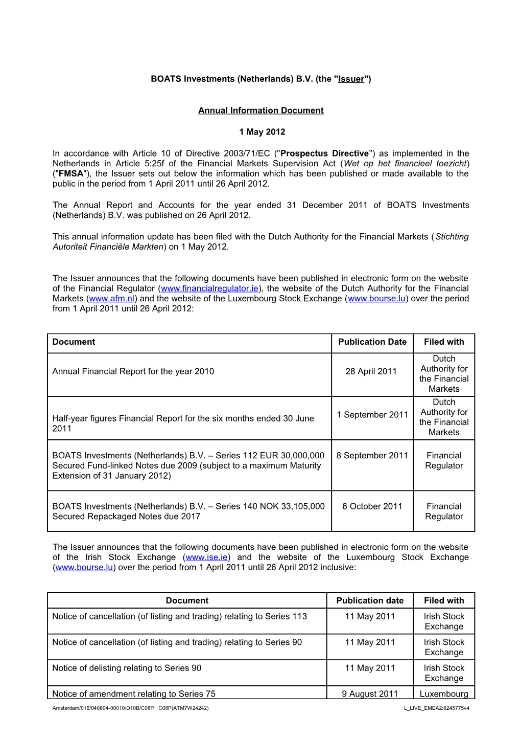 BOATS Investments (Netherlands) B.V.(The Issuer )