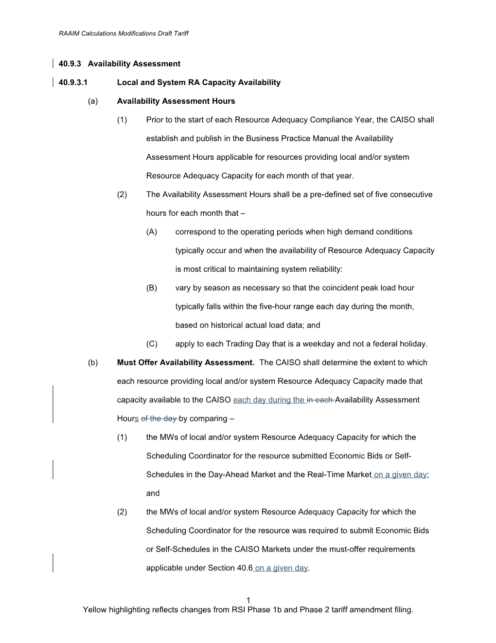 Draft Tariff Language - Resource Adequacy Availability Incentive Mechanism Calculation