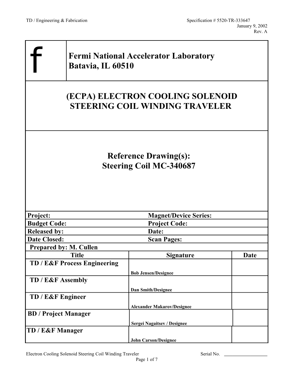 (Ecpa) Electron Cooling Solenoid
